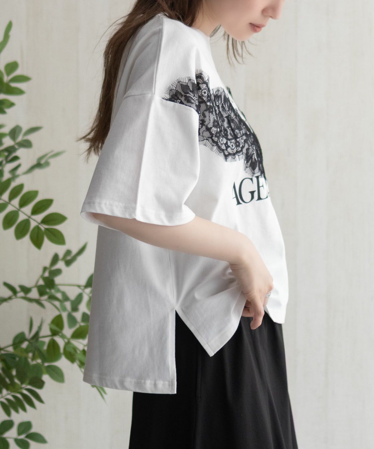 nAvy レース使いプリントTシャツ レディース ネコポス 対応商品