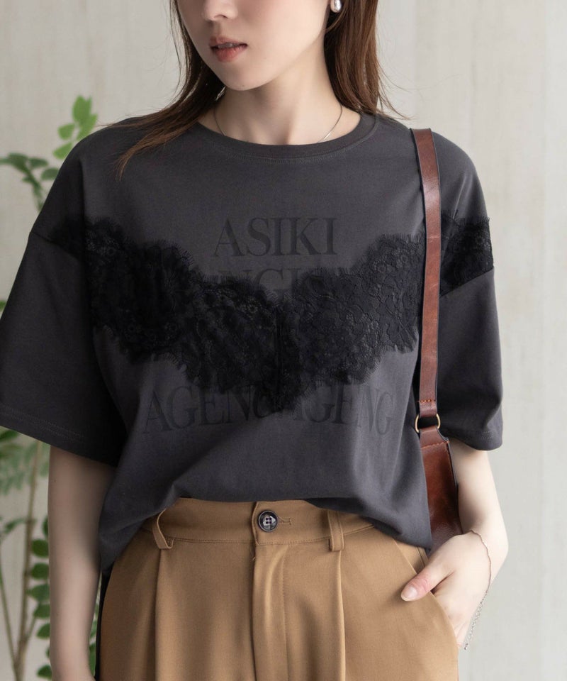 nAvy レース使いプリントTシャツ レディース メール便 対応商品商品画像-15