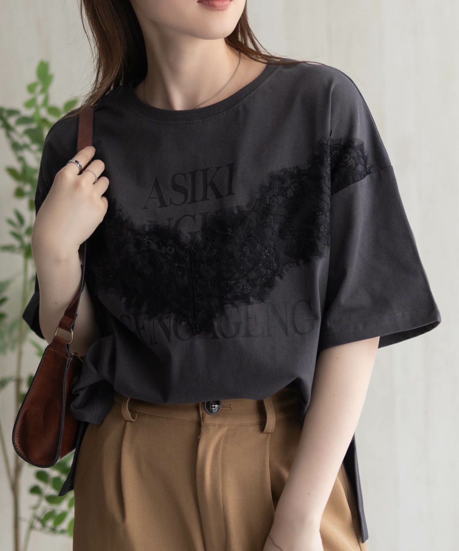 nAvy レース使いプリントTシャツ レディース