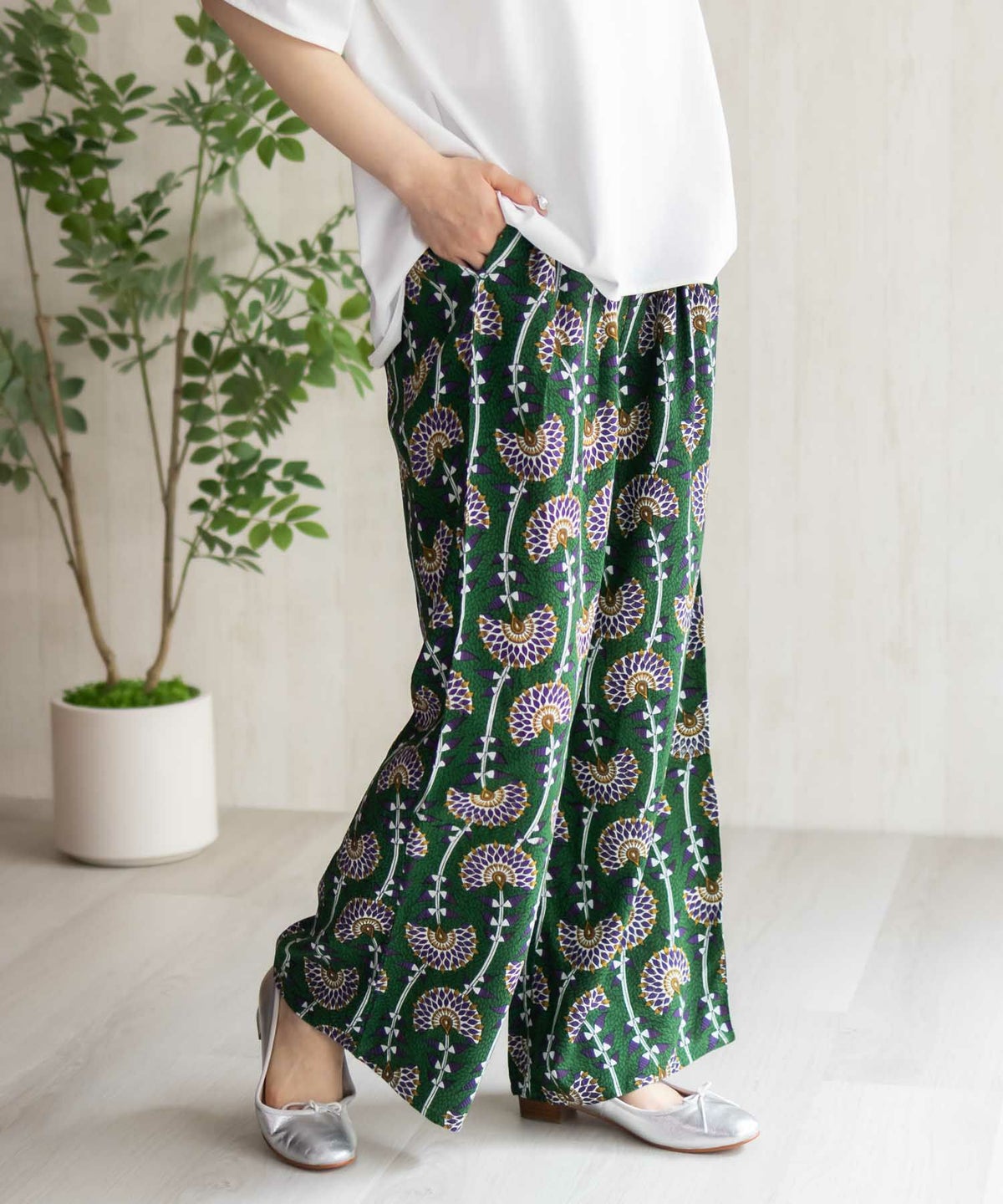 Howdy Marie インドファブリック 総柄ワイドパンツ レディース