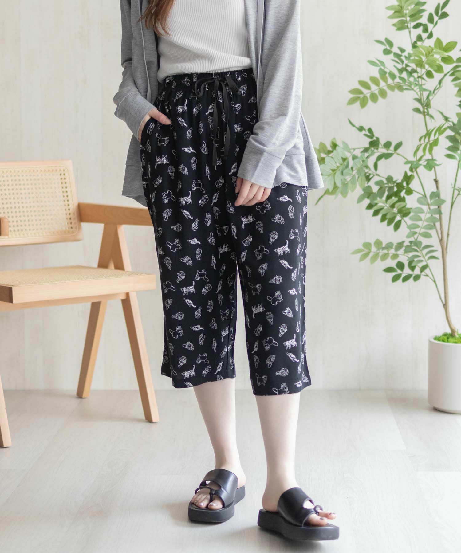 総柄グラデカーデ(ネイビー) nAvy SARARI レーヨンステテコ 総柄 レディース