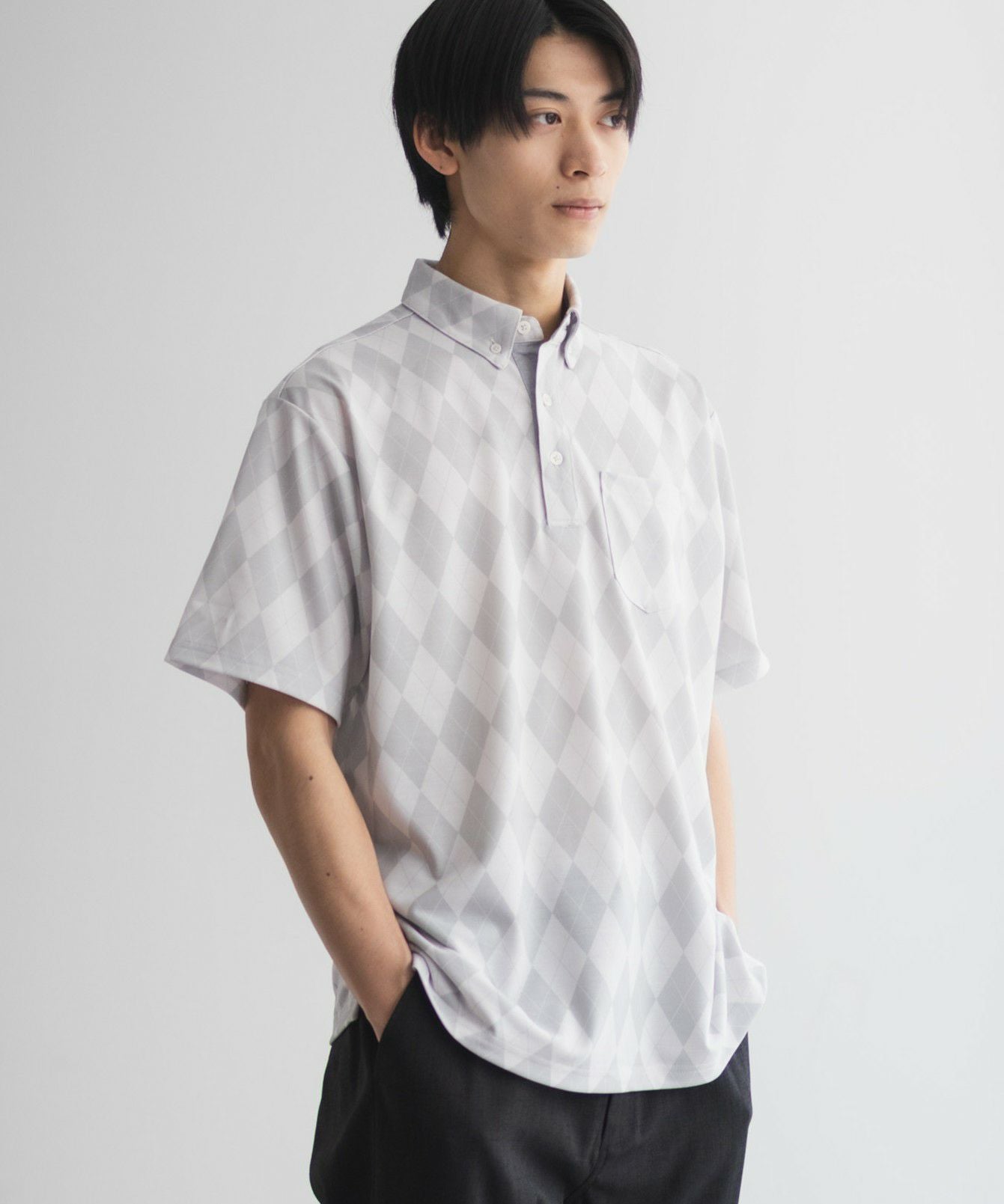 NAVY アーガイル柄カットポロシャツ メンズ