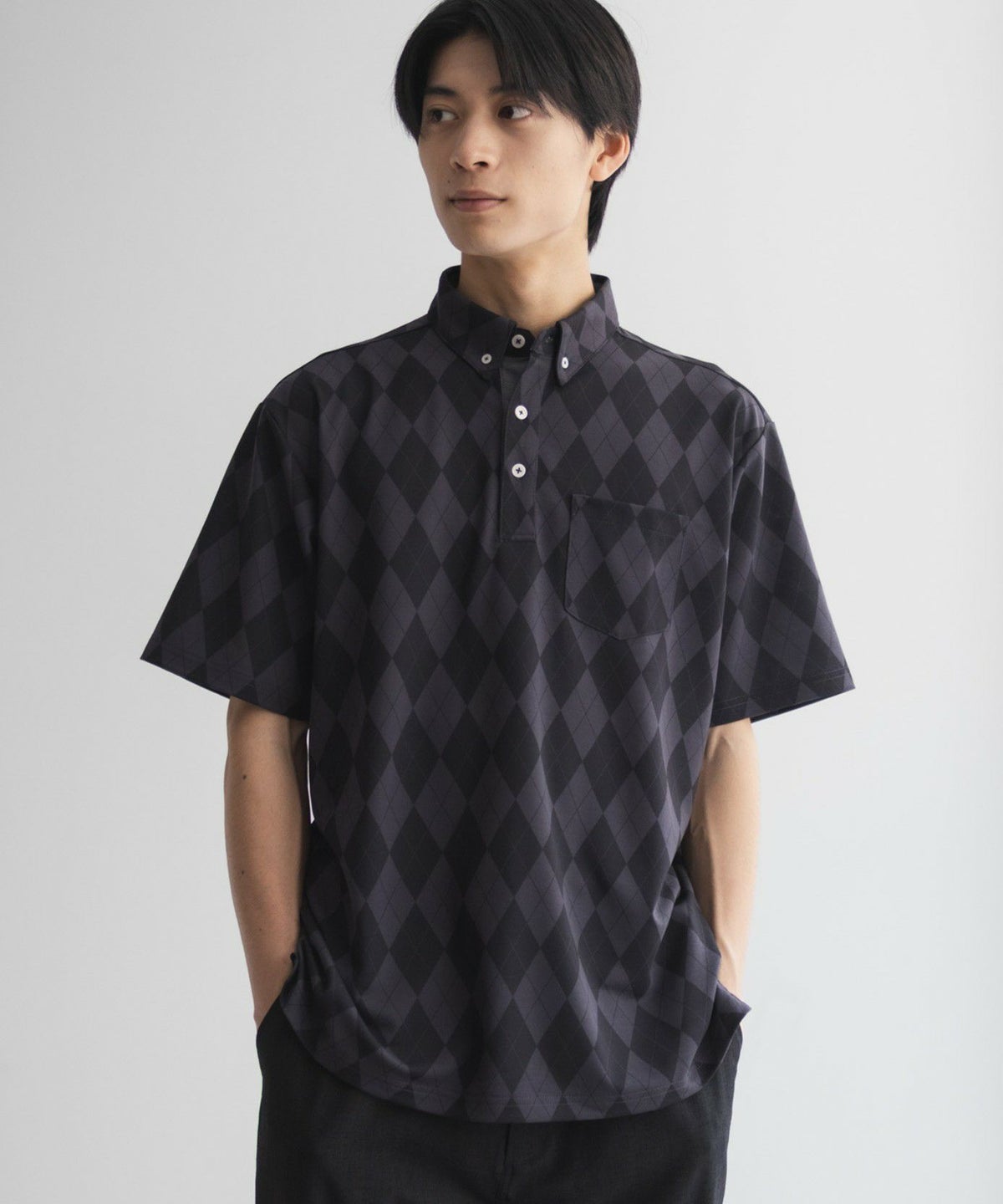 NAVY アーガイル柄カットポロシャツ メンズ