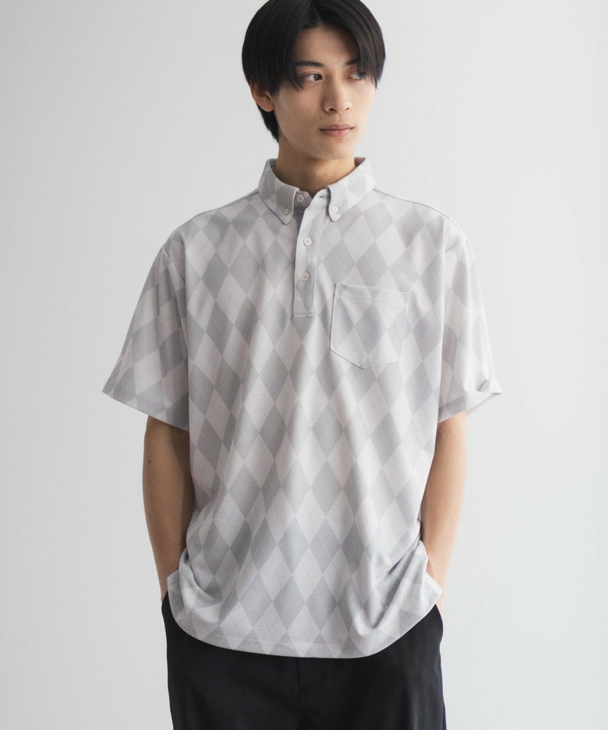 NAVY アーガイル柄カットポロシャツ メンズ