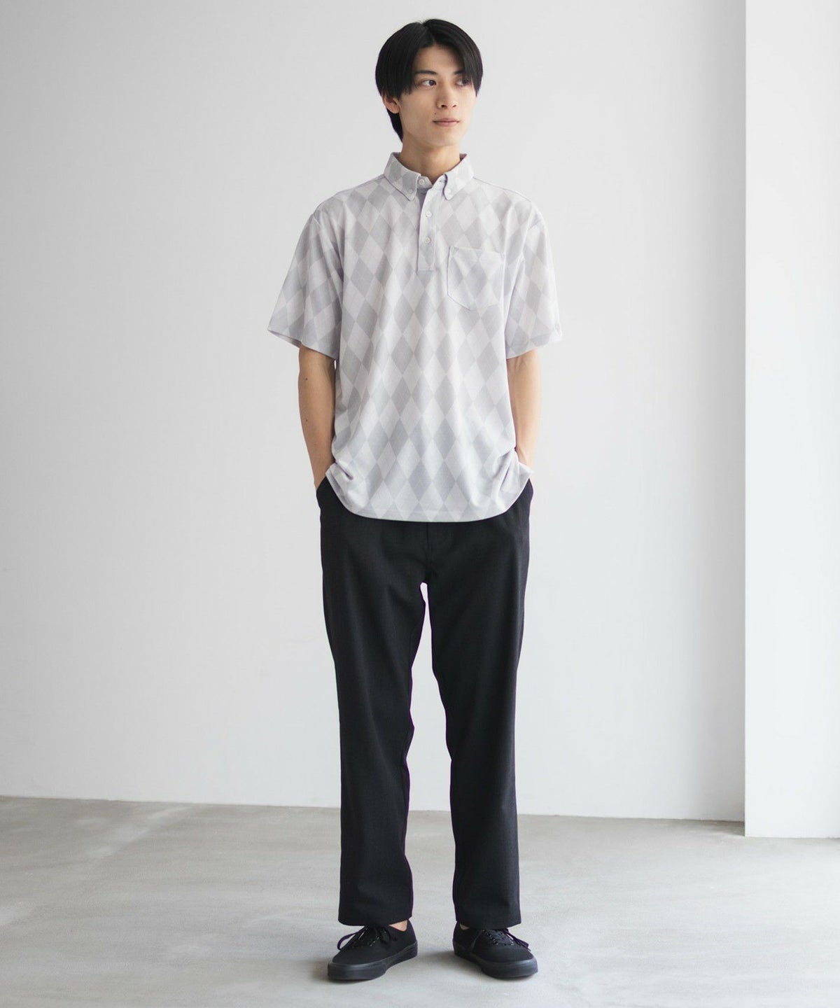 NAVY アーガイル柄カットポロシャツ メンズ