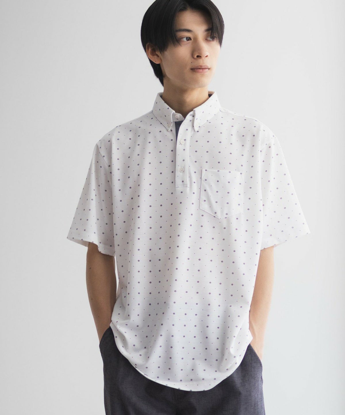 NAVY 小紋柄カットポロシャツ メンズ