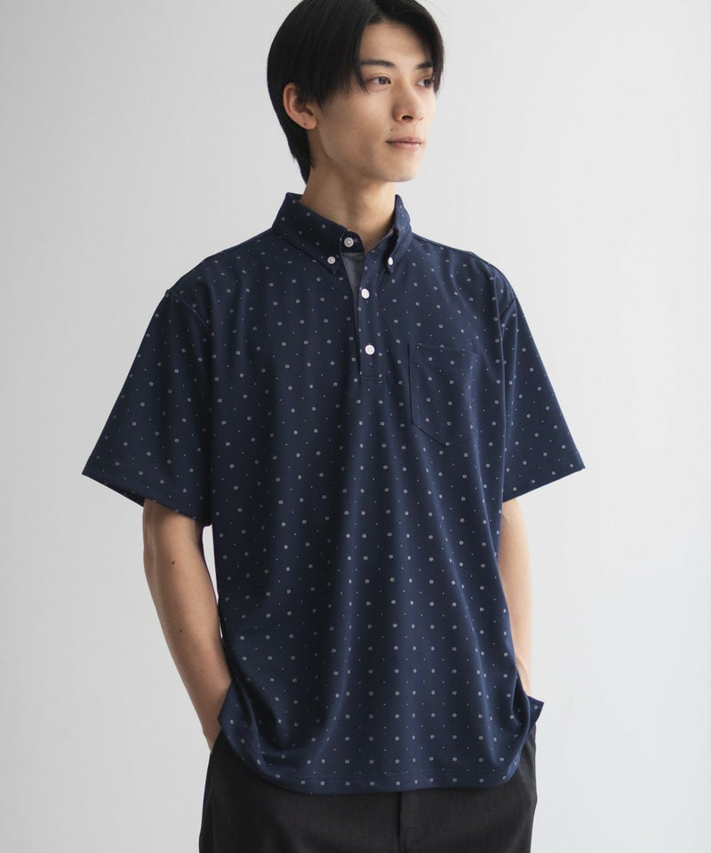 NAVY  小紋柄カットポロシャツ メンズ商品画像-4