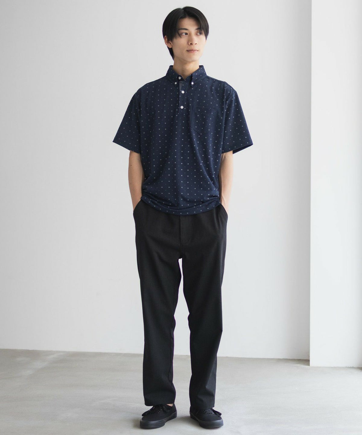 NAVY 小紋柄カットポロシャツ メンズ