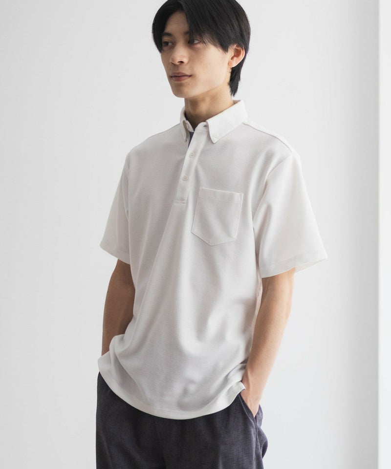 NAVY SARARI リップルボタンダウンカットポロシャツ メンズ商品画像-2