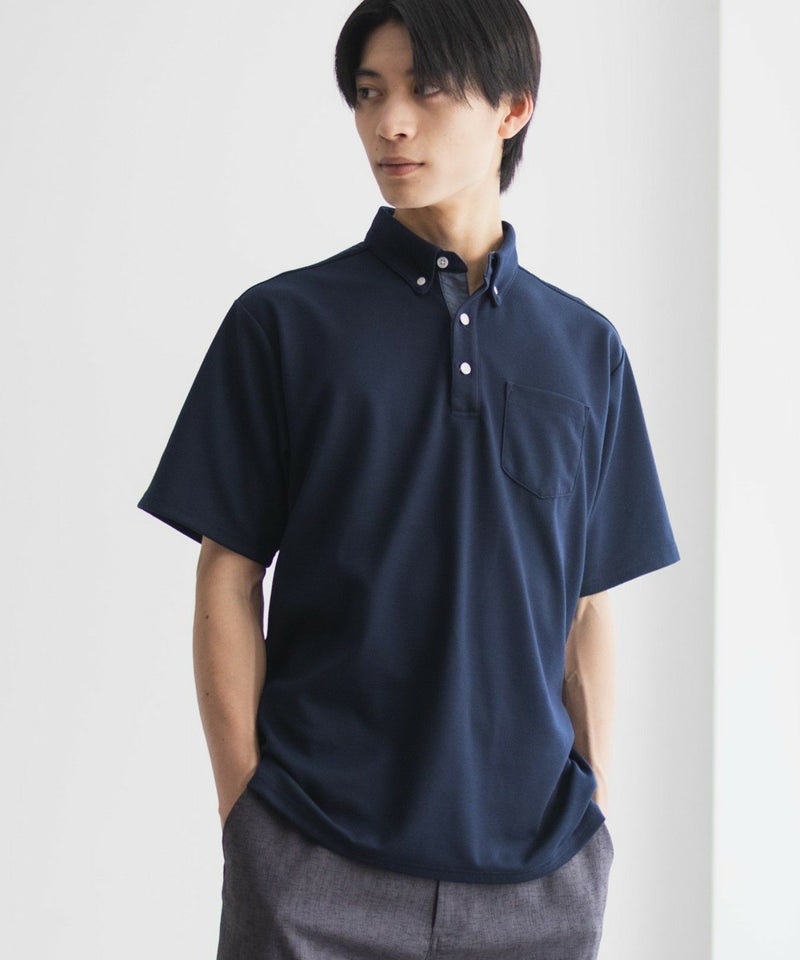 NAVY SARARI リップルボタンダウンカットポロシャツ メンズ商品画像-5