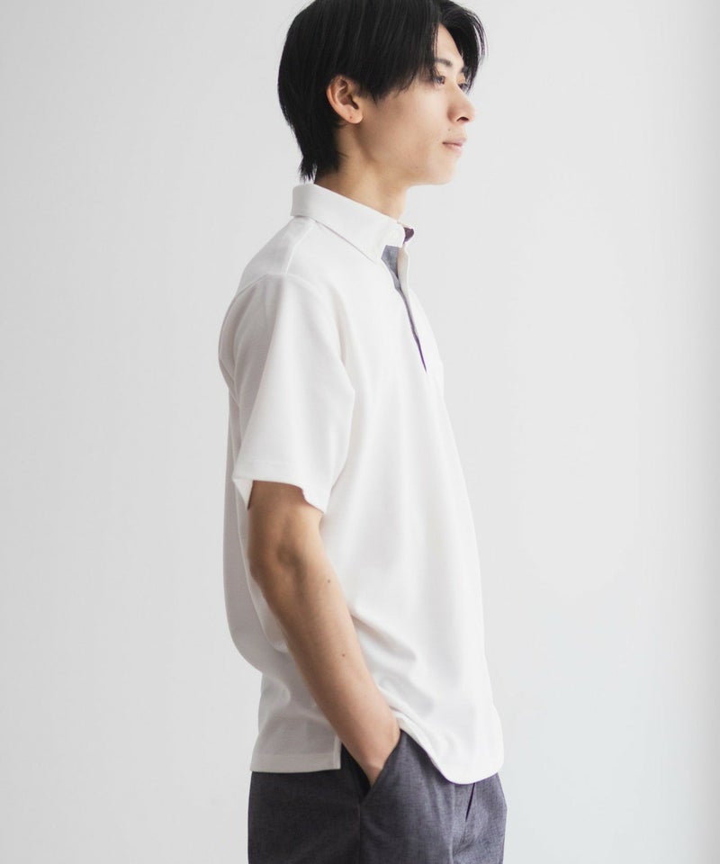 NAVY SARARI リップルボタンダウンカットポロシャツ メンズ商品画像-11