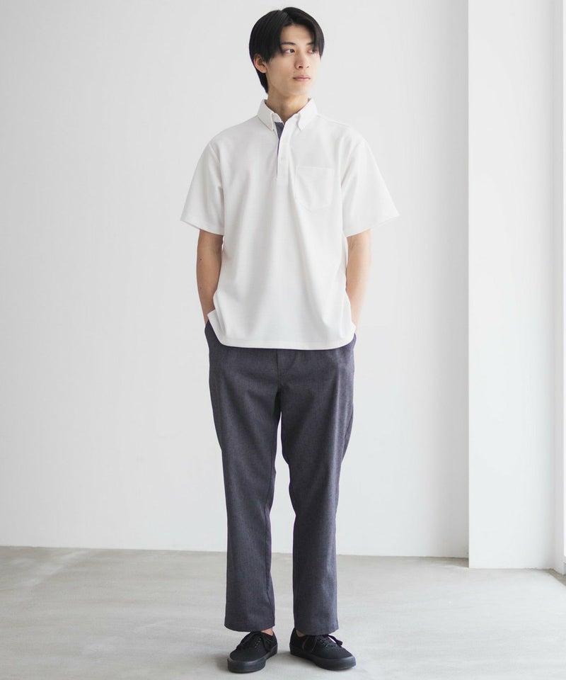 NAVY SARARI リップルボタンダウンカットポロシャツ メンズ商品画像-12