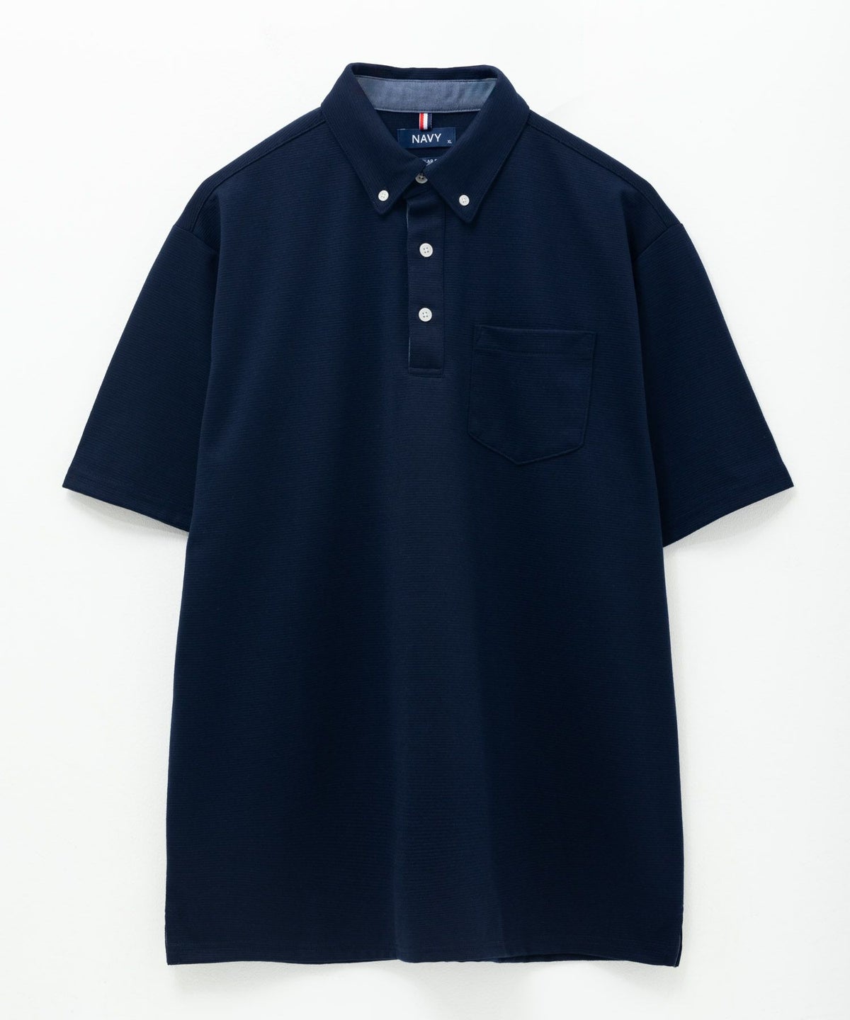 NAVY リップルボタンダウンカットポロシャツ メンズ