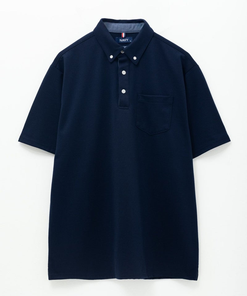 NAVY SARARI リップルボタンダウンカットポロシャツ メンズ商品画像-15