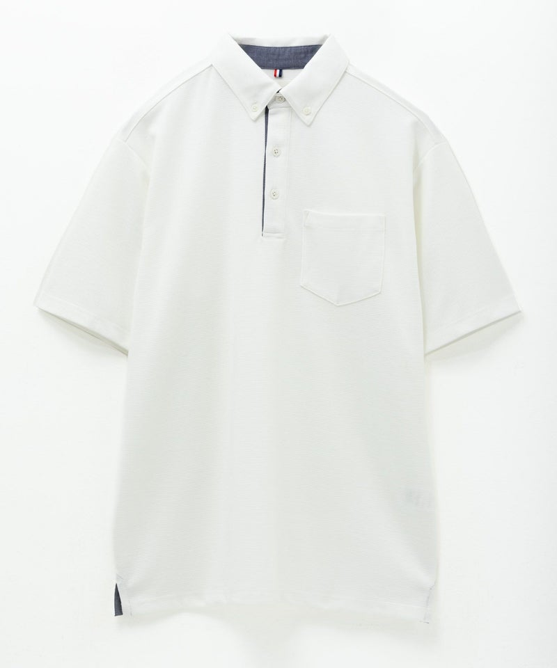 NAVY SARARI リップルボタンダウンカットポロシャツ メンズ商品画像-17