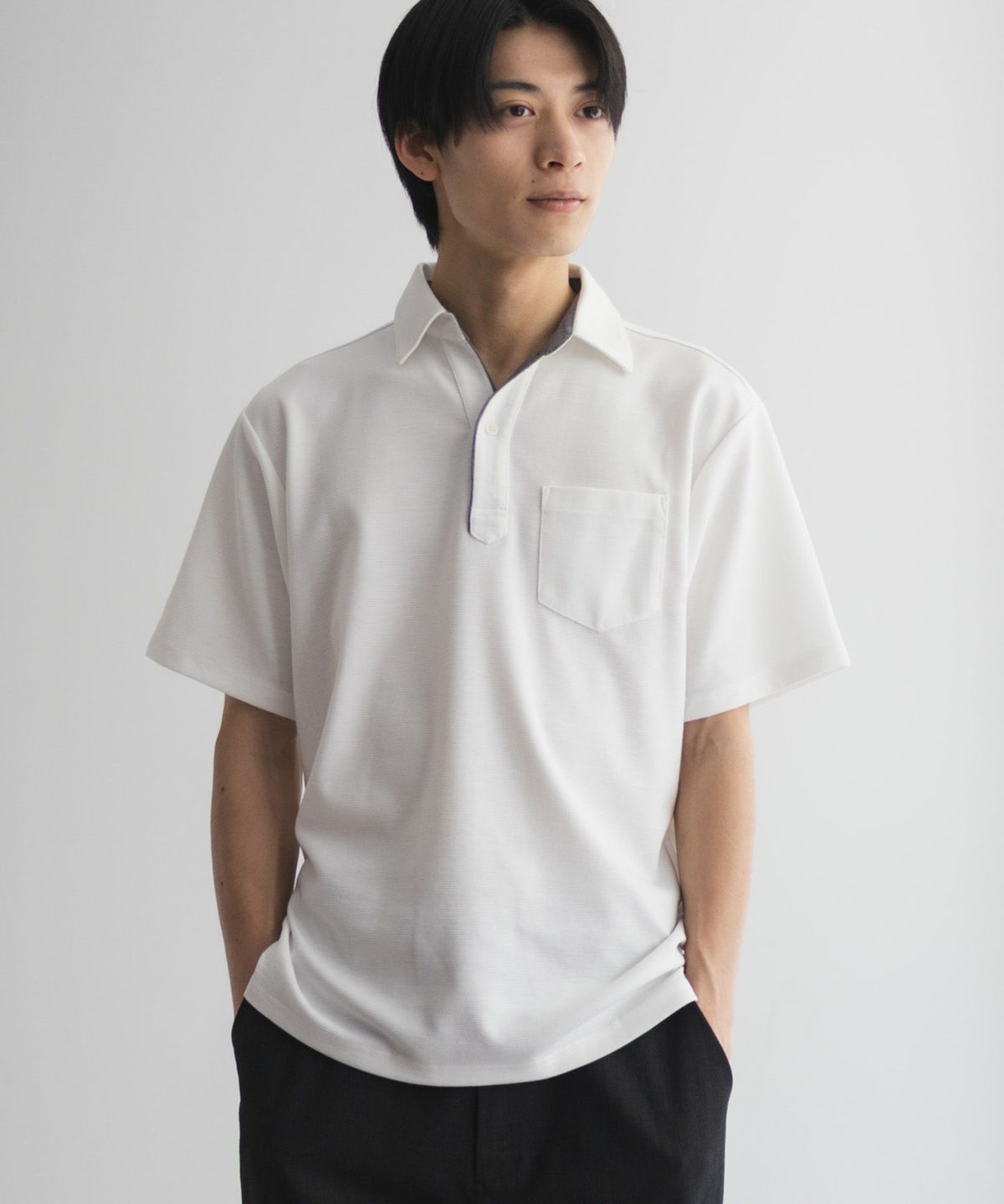 NAVY リップルスキッパーポロシャツ メンズ