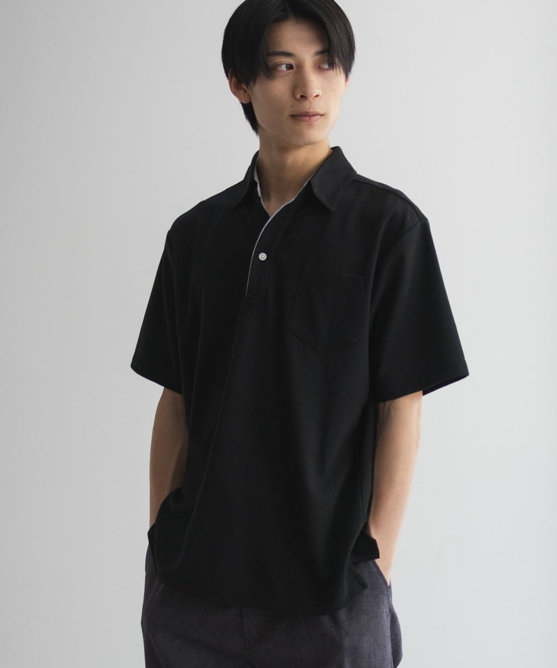 NAVY SARARI リップルスキッパーポロシャツ メンズ商品画像-2