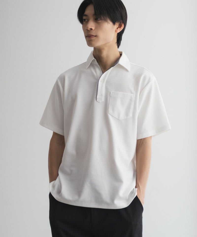 NAVY  SARARI リップルスキッパーポロシャツ メンズ商品画像-4