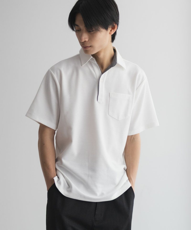 NAVY SARARI リップルスキッパーポロシャツ メンズ商品画像-5