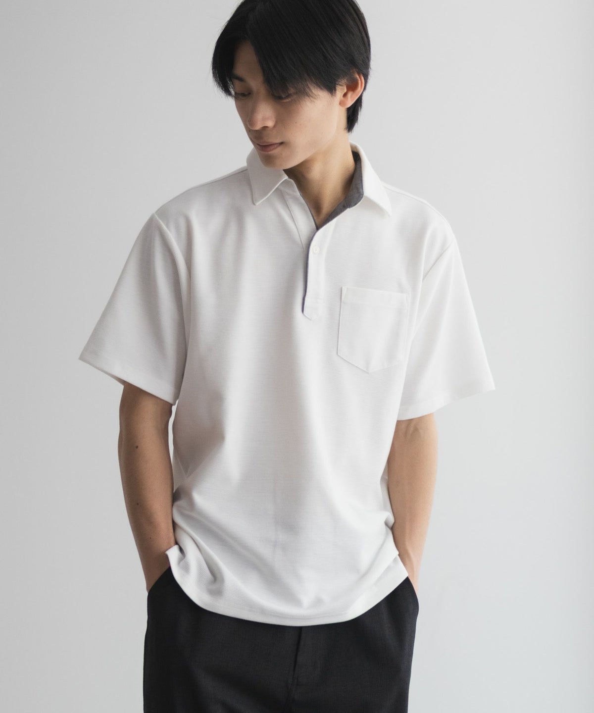 NAVY リップルスキッパーポロシャツ メンズ