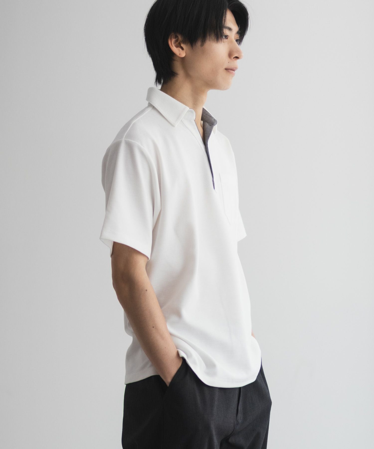 NAVY SARARI リップルスキッパーポロシャツ メンズ