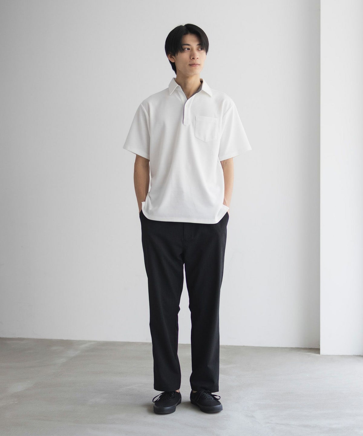 NAVY リップルスキッパーポロシャツ メンズ