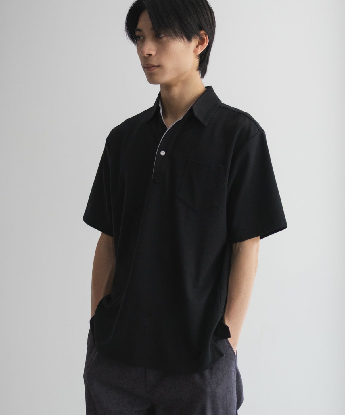 NAVY リップルスキッパーポロシャツ メンズ