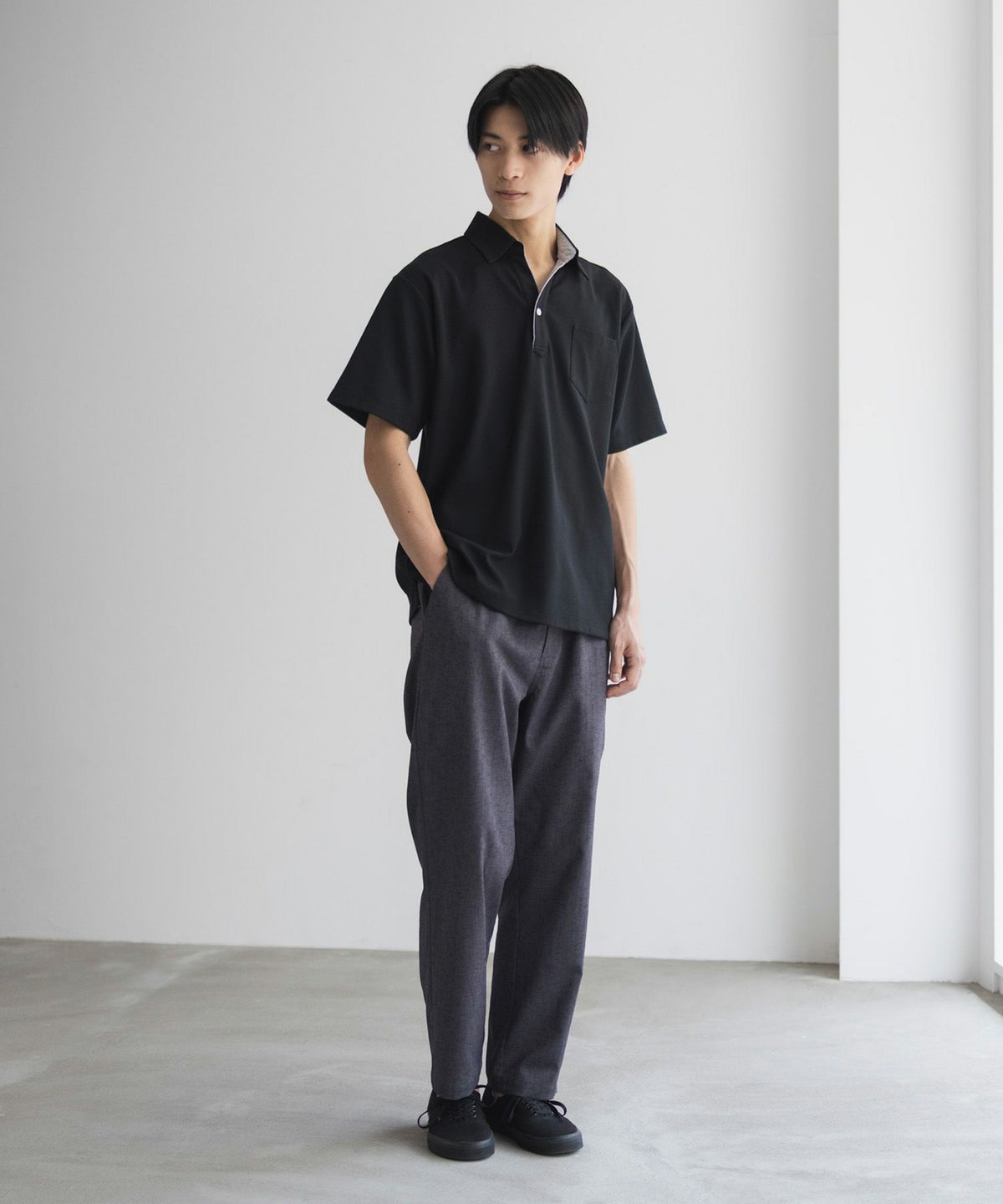 NAVY リップルスキッパーポロシャツ メンズ