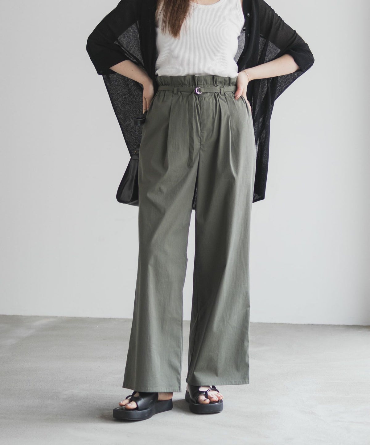 nAvy SARARI ベルト付きハイウエストパンツ レディース