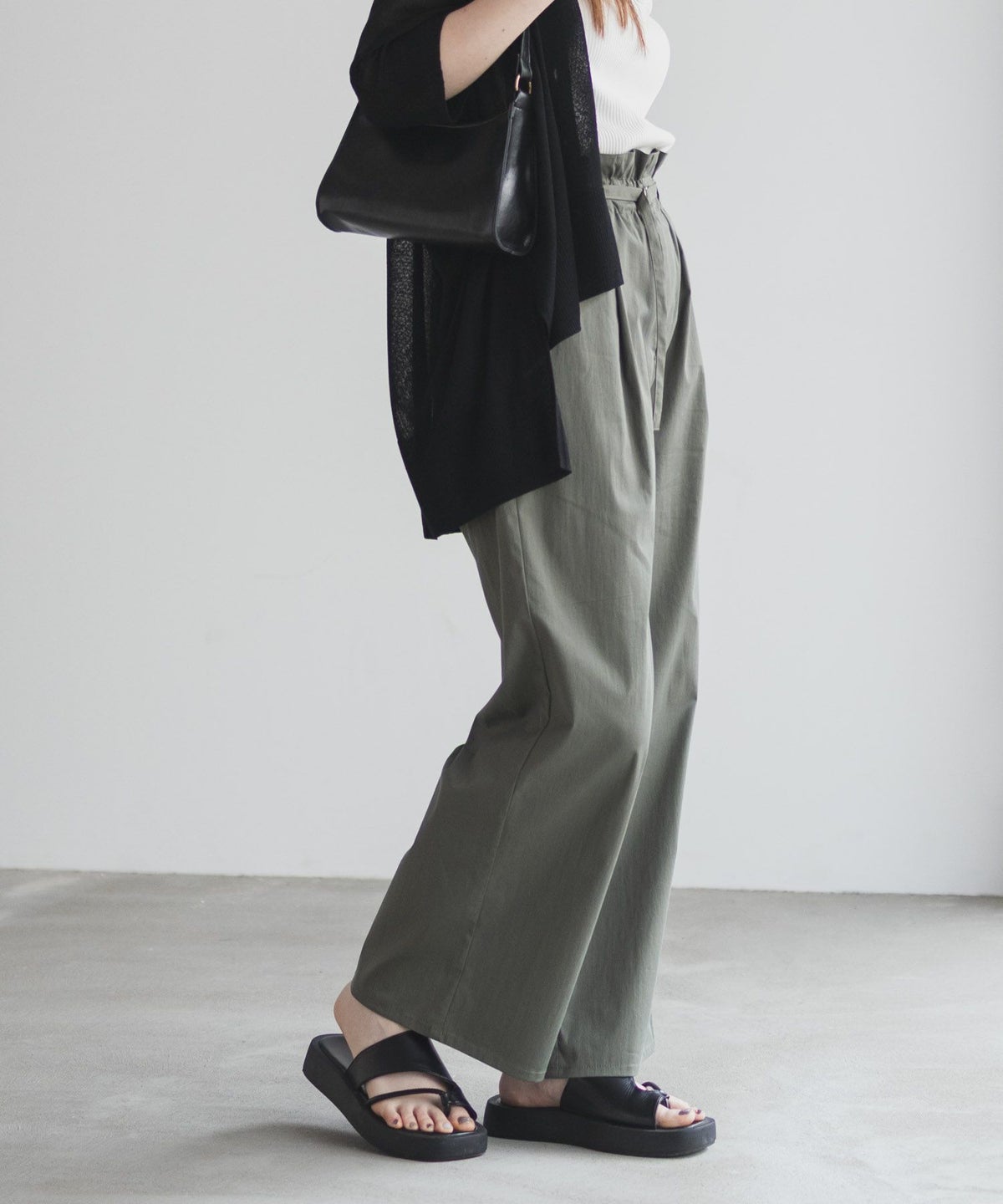 nAvy SARARI ベルト付きハイウエストパンツ レディース