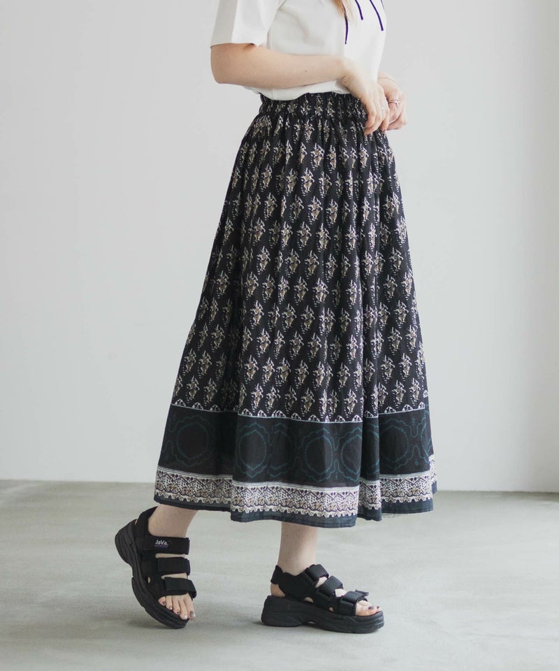 Howdy Marie インドファブリック 綿ボイル総柄スカート レディース商品画像-1