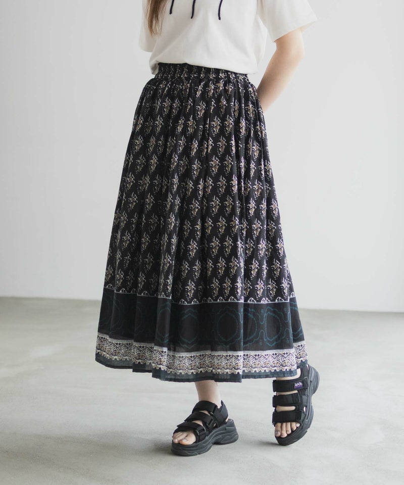 Howdy Marie  インドファブリック 綿ボイル総柄スカート レディース商品画像-5