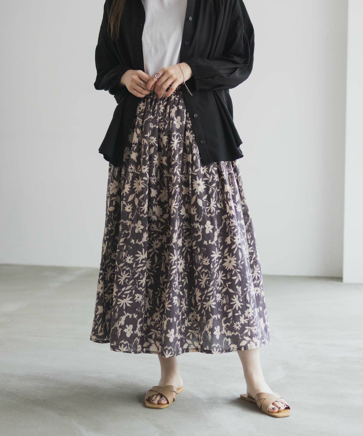 Howdy Marie インドファブリック 綿ボイル総柄スカート レディース