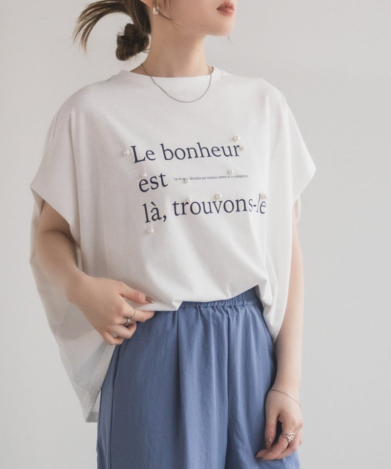 HusHusH パール使いプリントドルマンTシャツ レディース メール便 対応商品商品画像-1