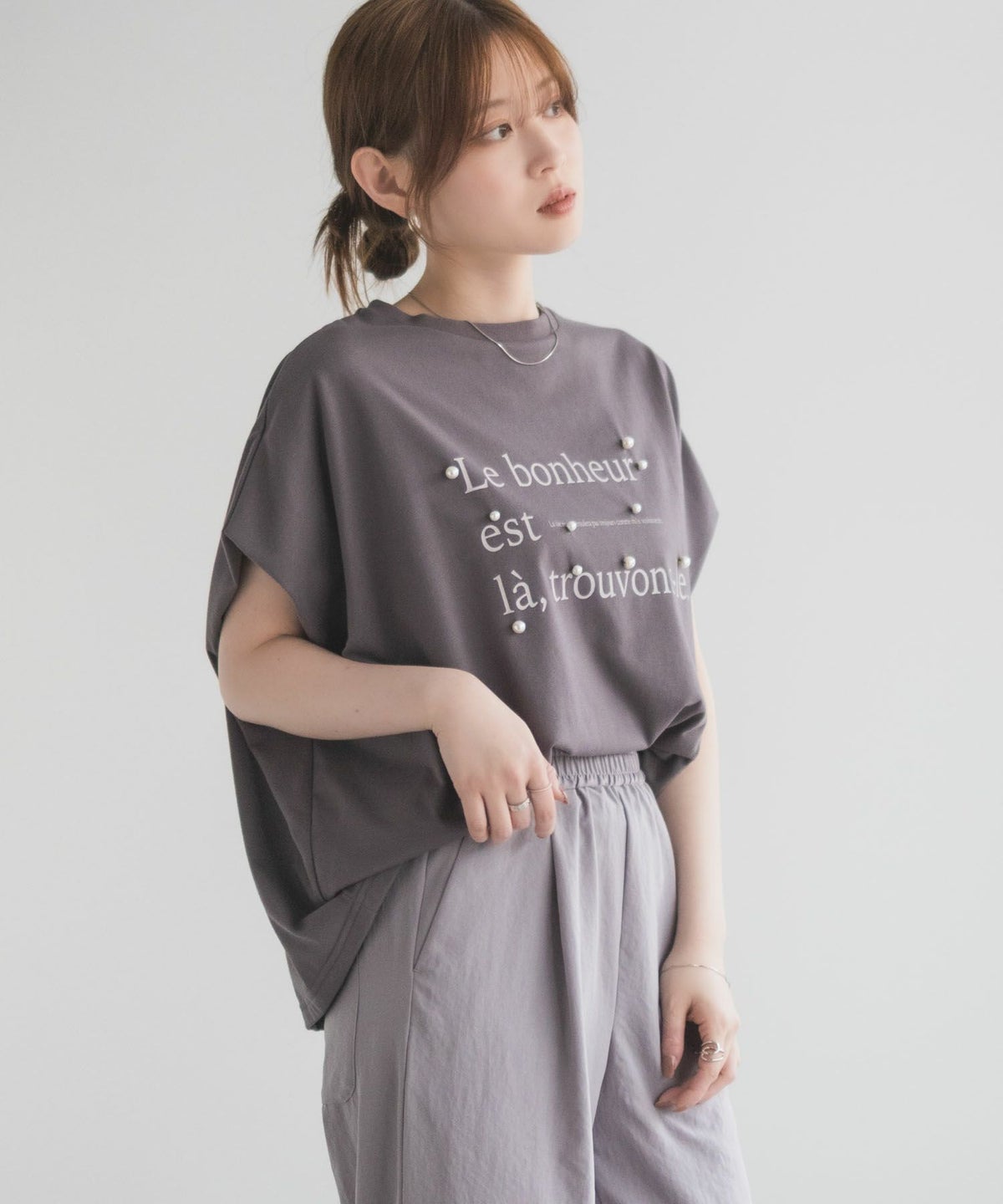 HusHusH パール使いプリントドルマンTシャツ レディース ネコポス 対応商品