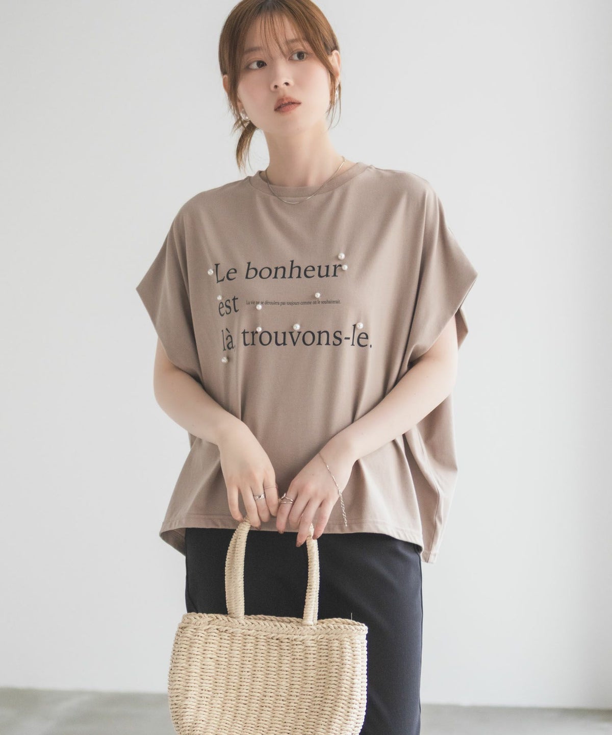 HusHusH パール使いプリントドルマンTシャツ レディース ネコポス 対応商品