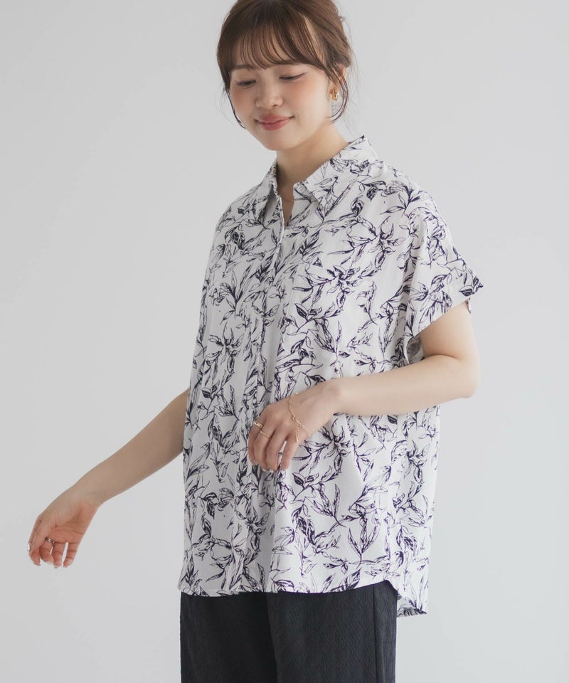 Howdy Marie インドファブリック 前開きフレンチスリーブシャツ レディース商品画像-4