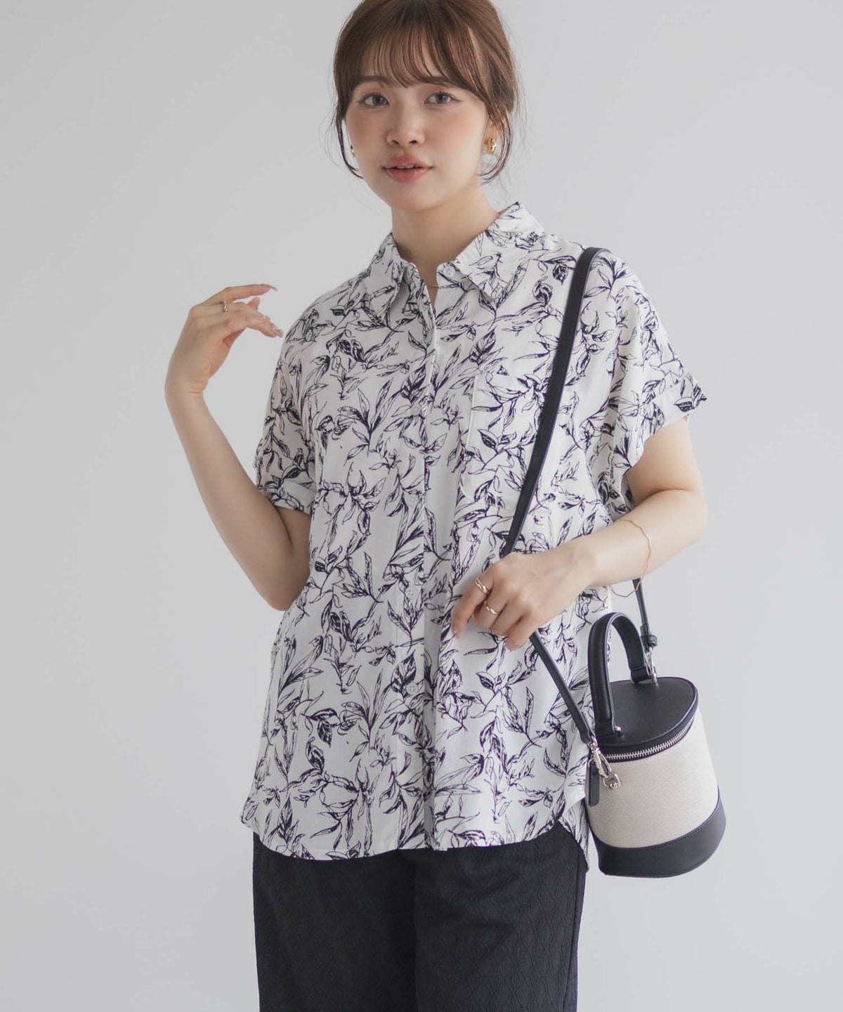 Howdy Marie インドファブリック 前開きフレンチスリーブシャツ レディース