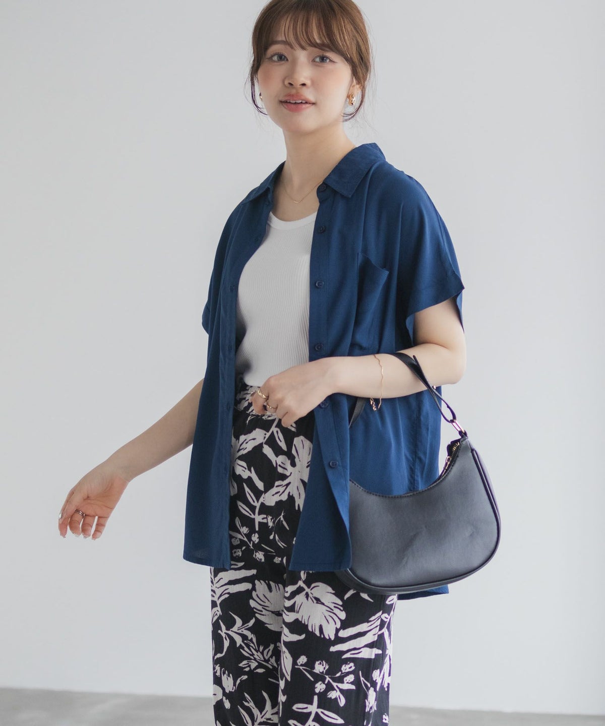 Howdy Marie インドファブリック 前開きフレンチスリーブシャツ レディース