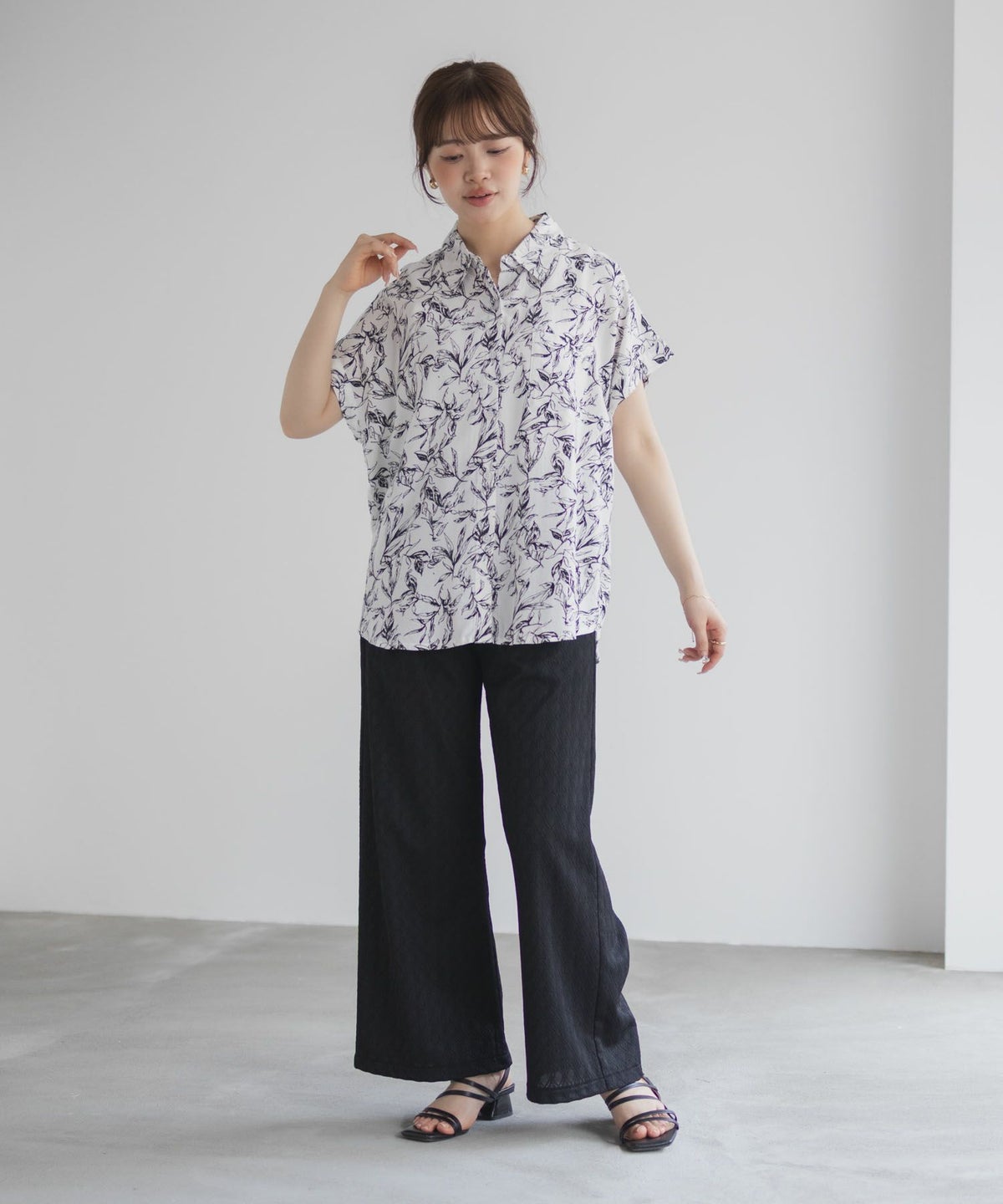 Howdy Marie インドファブリック 前開きフレンチスリーブシャツ レディース