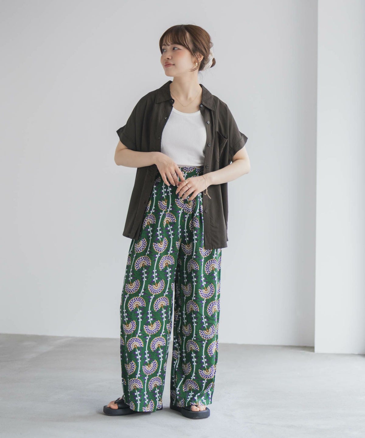 Howdy Marie インドファブリック 前開きフレンチスリーブシャツ レディース