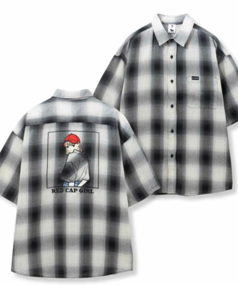RED CAP GIRL ルーズサイズバックイラストオンブレーチェック半袖シャツ メンズ商品画像-2