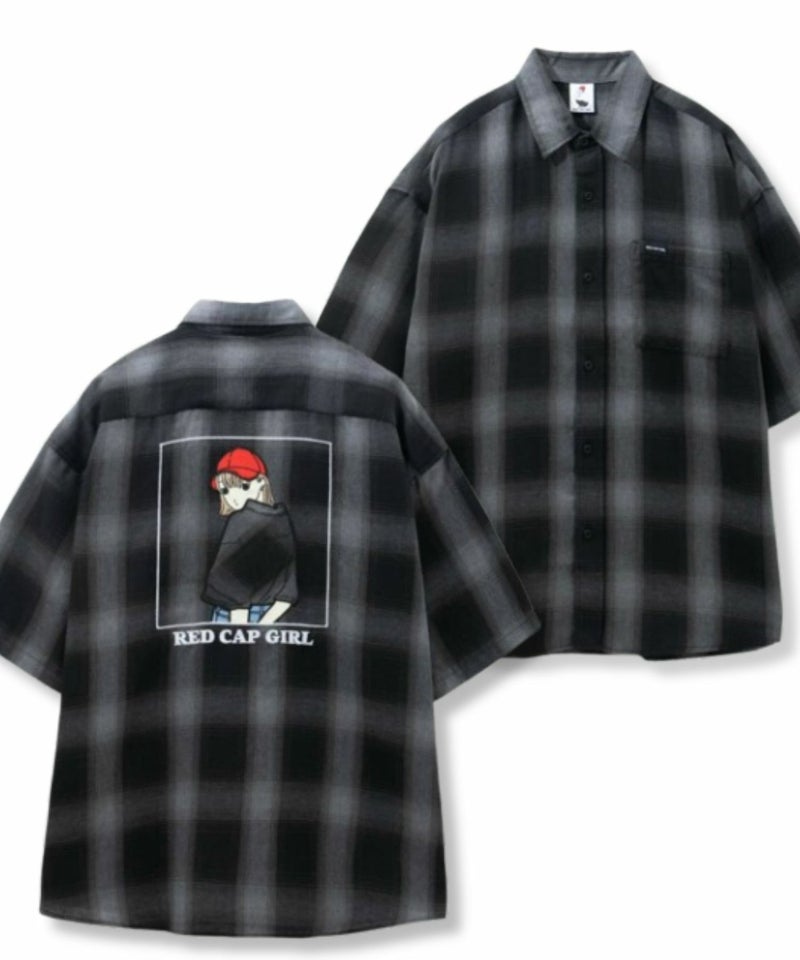 RED CAP GIRL  ルーズサイズバックイラストオンブレーチェック半袖シャツ メンズ商品画像-3