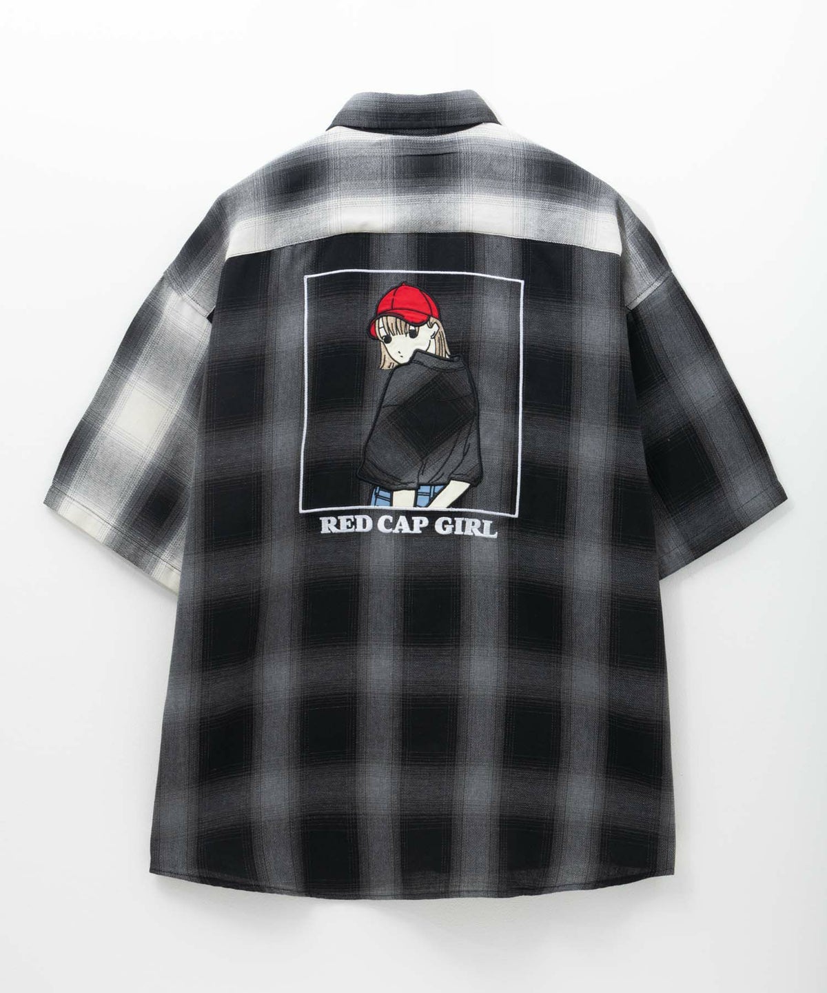 RED CAP GIRL ルーズサイズバックイラストオンブレーチェック半袖シャツ メンズ