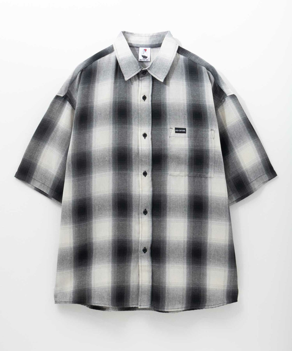 RED CAP GIRL ルーズサイズバックイラストオンブレーチェック半袖シャツ メンズ