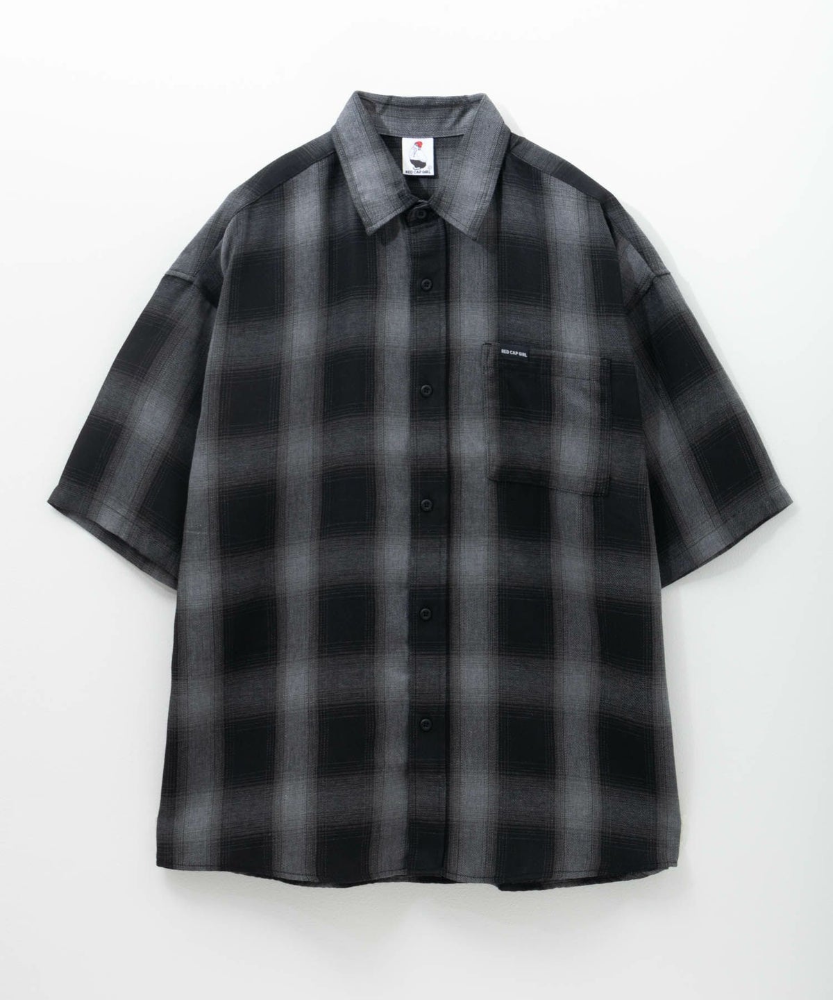 RED CAP GIRL ルーズサイズバックイラストオンブレーチェック半袖シャツ メンズ