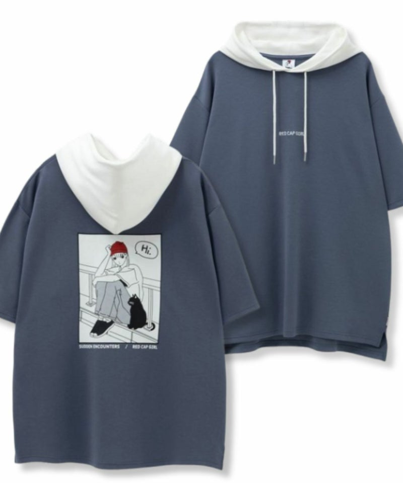 RED CAP GIRL  ポンチ素材バックプリントフードTシャツ メンズ商品画像-1