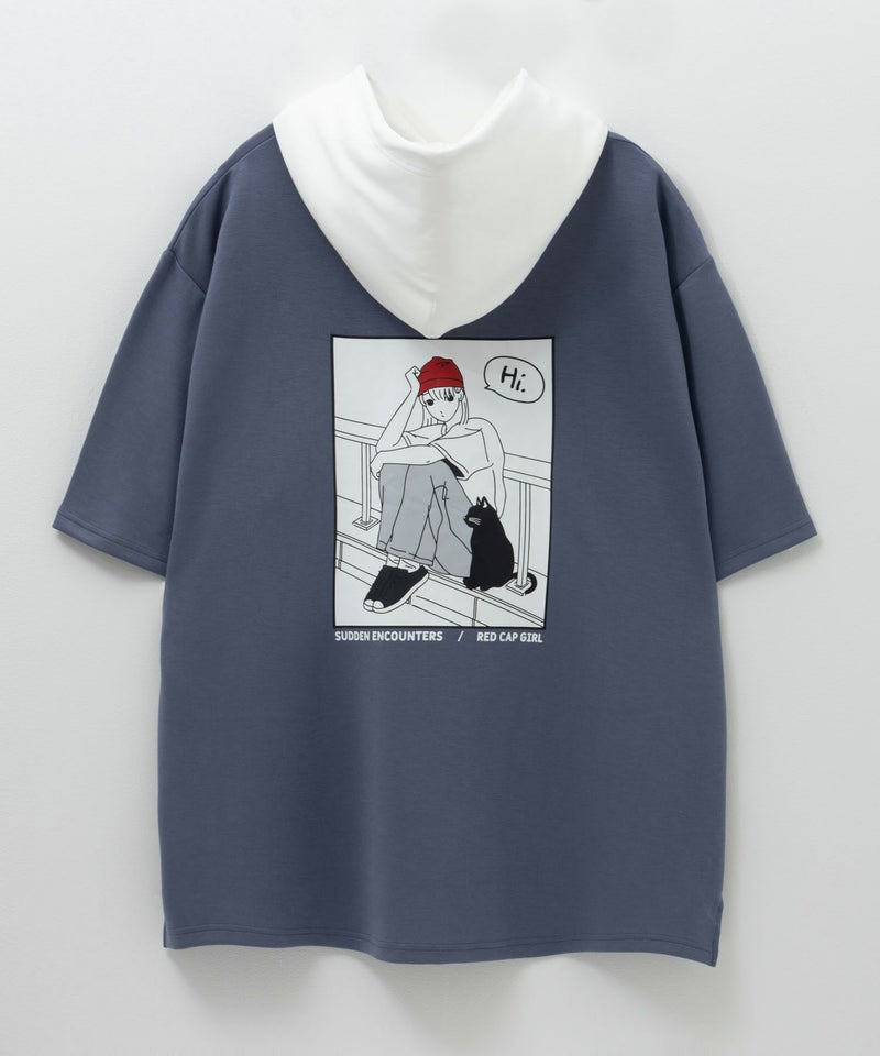 RED CAP GIRL ポンチ素材バックプリントフードTシャツ メンズ商品画像-4