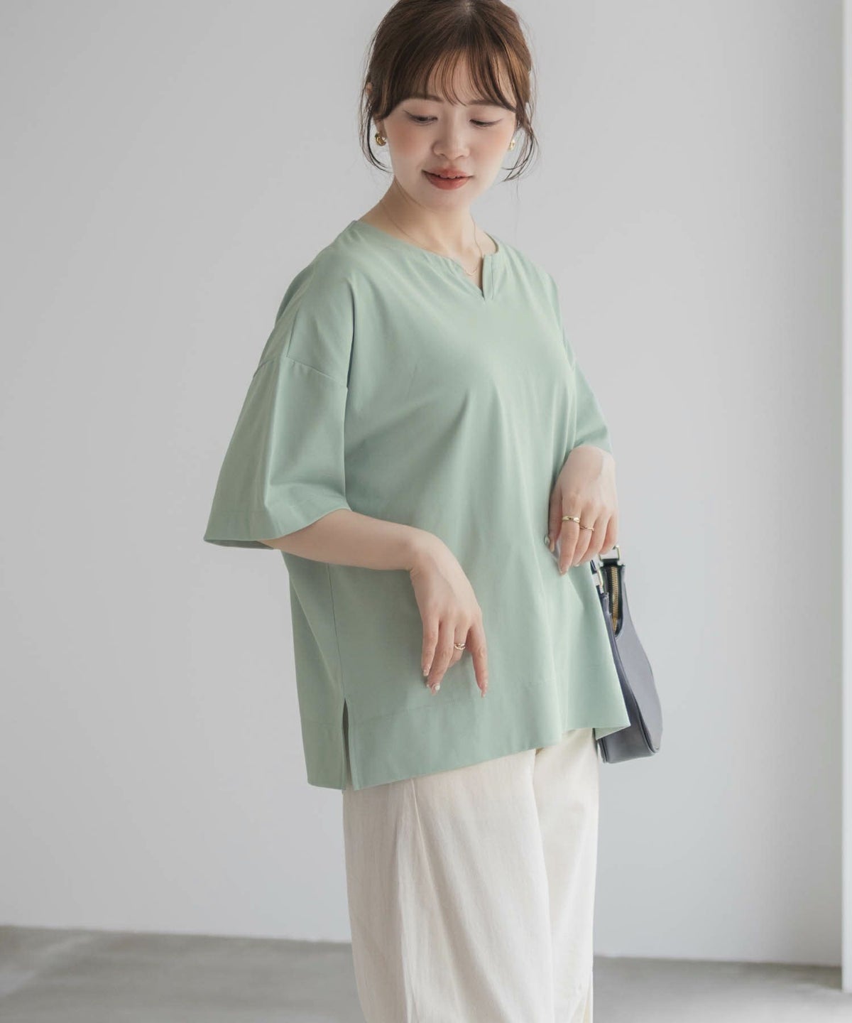 nAvy エブリーT 汗じみ軽減 キーネックTシャツ レディース ネコポス 対応商品