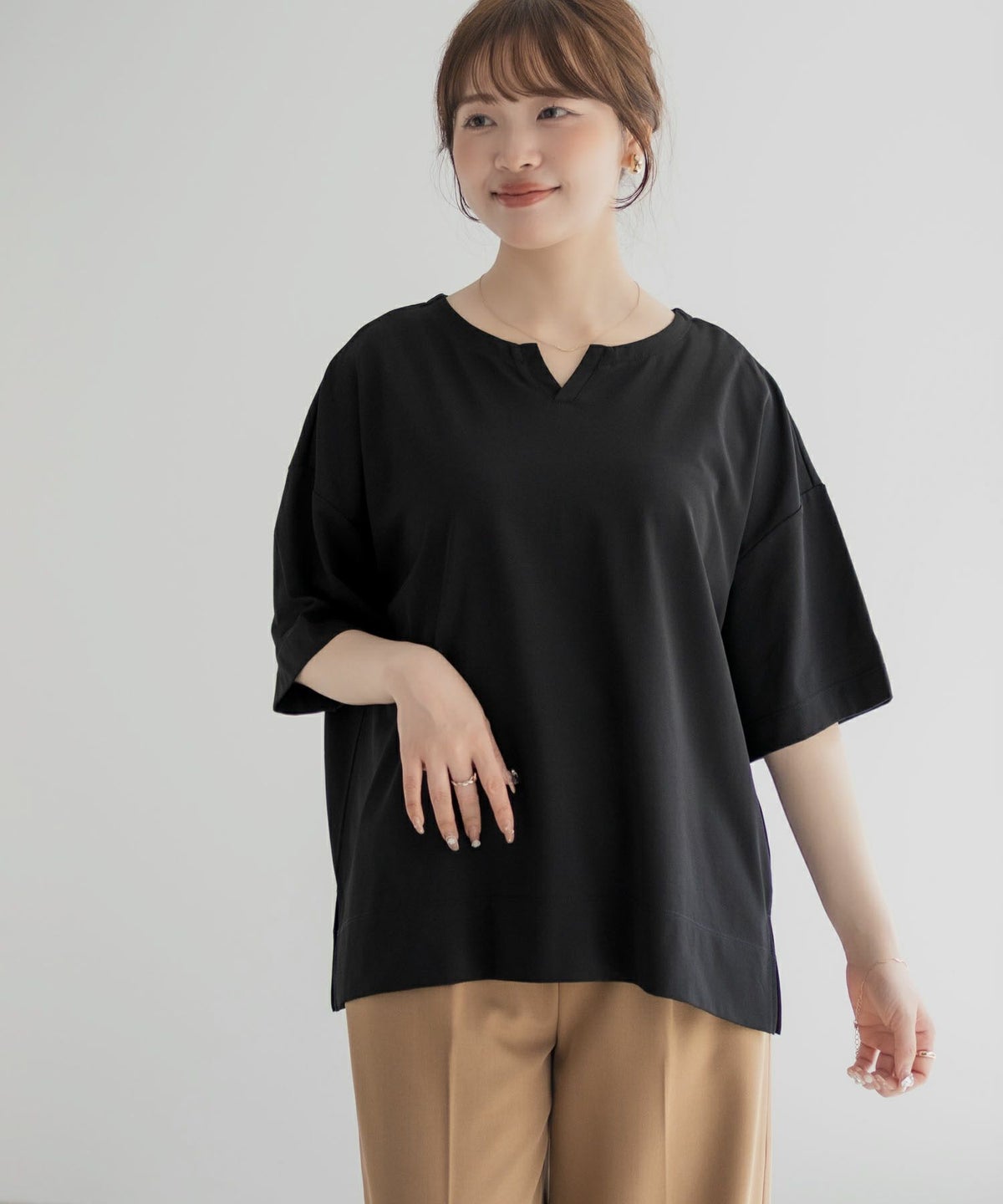nAvy エブリーT 汗じみ軽減 キーネックTシャツ レディース ネコポス 対応商品